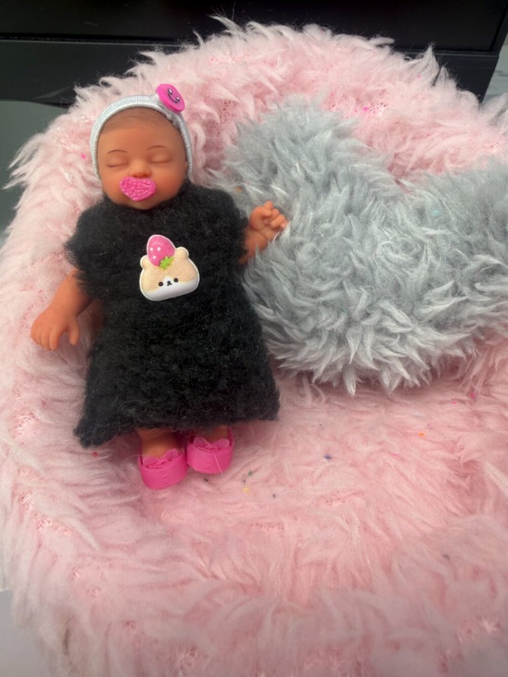 Plush Nightgown + Headband | 2.5 Inch Baby Doll Clothes |Soft Fuzzy Pajama Dress
